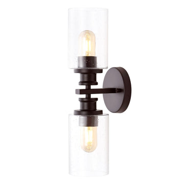 Jules Edison 16.5" Cylinder Iron/Seeded Glass Farmhouse Contemporary LED Wall Sconce - JONATHAN Y